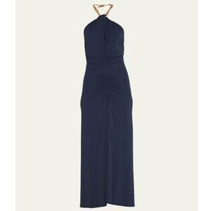 Veronica Beard Reze Chain Halter Ruched Jersey Dress Navy Small